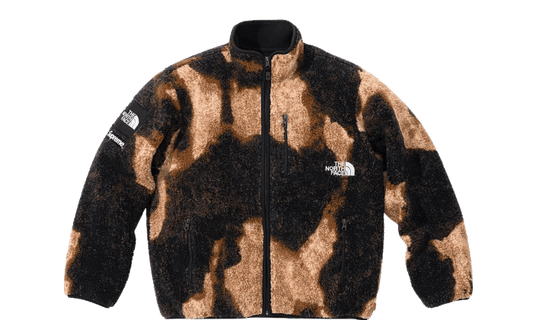 The North Face Bleached Denim Print Fleece Jacket Brown