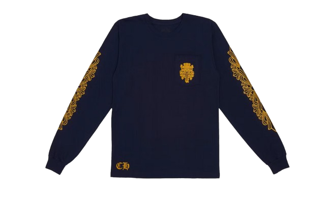 Chrome Hearts V89 Dagger L/S T-shirt Navy/Yellow (6771166839111)