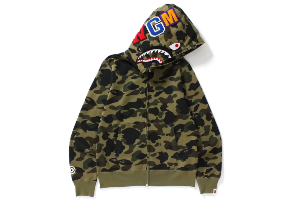 Bape 1st Camo Shark Full Zip Hoodie Green (9864969290055)