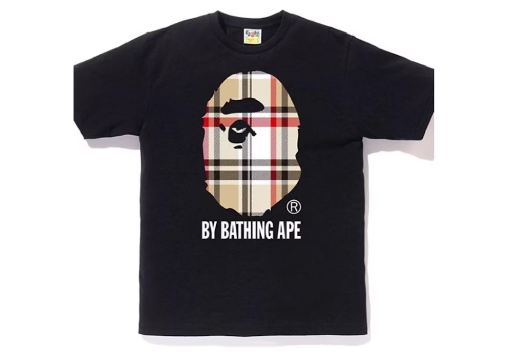 Bape A Bathing Ape Check by Bathing Tee Black/Beige (9864969191751)