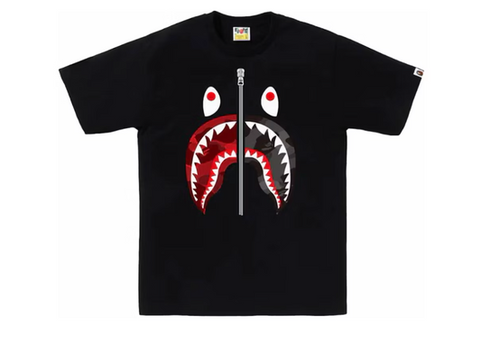 Bape ABC Camo Rebuild Shark Tee Black/Red (9864916533575)