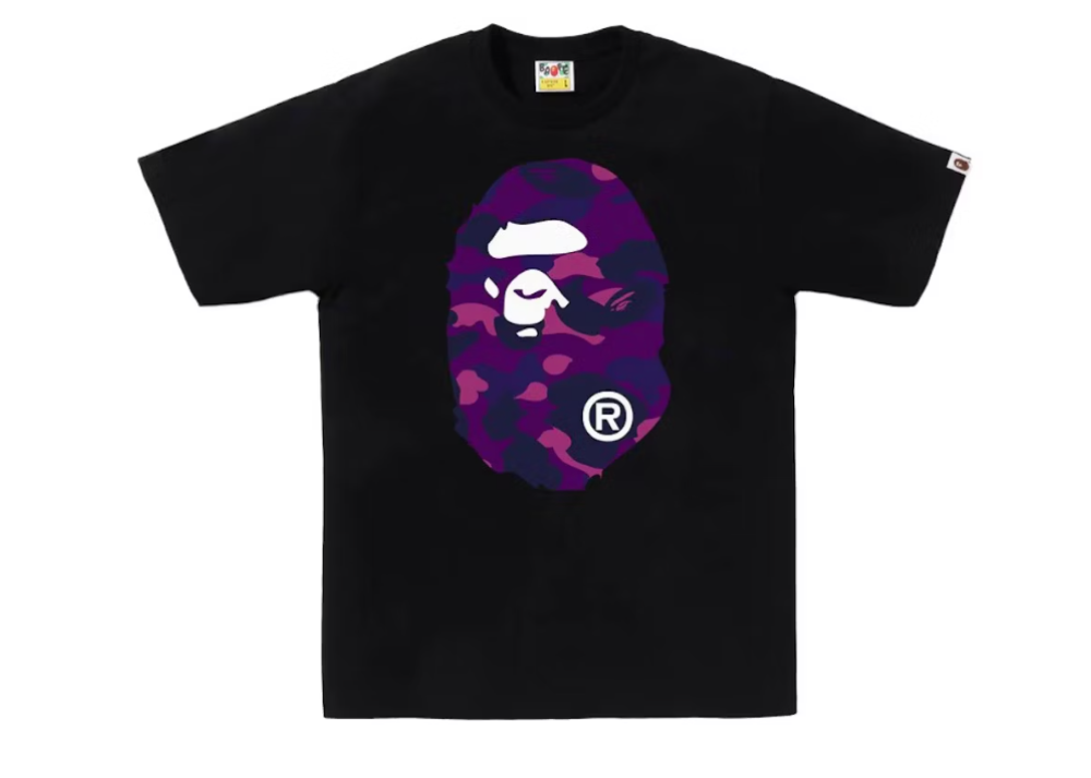 Bape Color Camo Big Ape Head Tee Black/Purple (9864964768071)