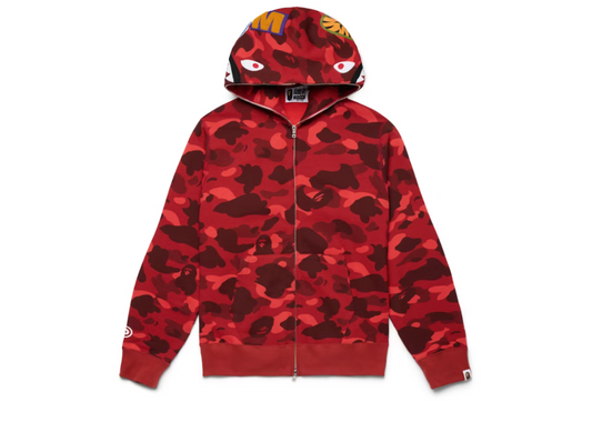 Bape Color Camo Shark Full Zip Hoodie Red (9864966766919)