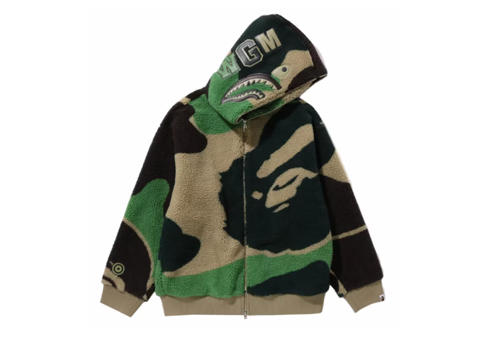 Bape Mega ABC Camo Shark Boa Hoodie Jacket Green (9864964538695)