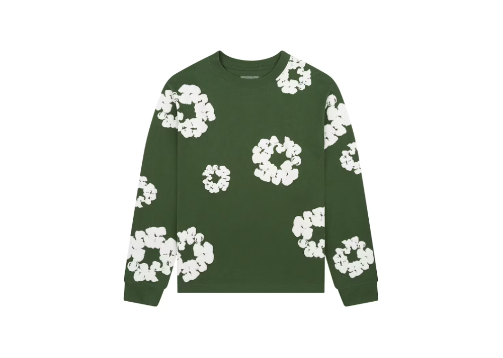 Denim Tears Long Sleeve Cotton Wreath T-Shirt Green (10004616642887)