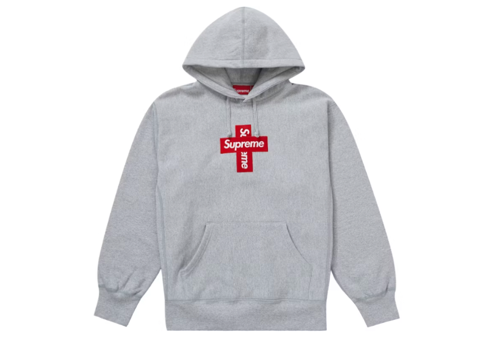 Supreme Cross Box Logo Hooded Sweatshirt Heather Grey (9864981840199)