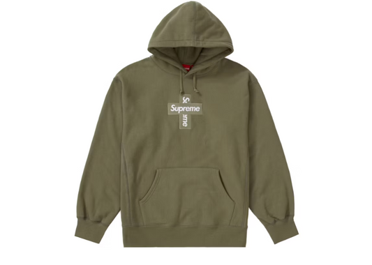 Supreme Cross Box Logo Hooded Sweatshirt Light Olive (9864971551047)