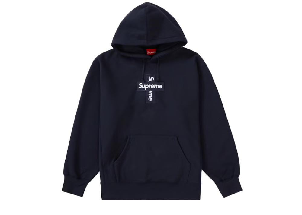 Supreme Cross Box Logo Hooded Sweatshirt Navy (9864976073031)