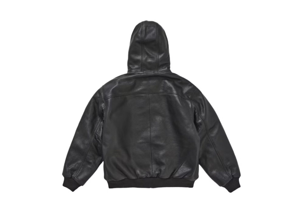 Supreme Dickies Hooded Leather Work Jacket Black (9916836643143)