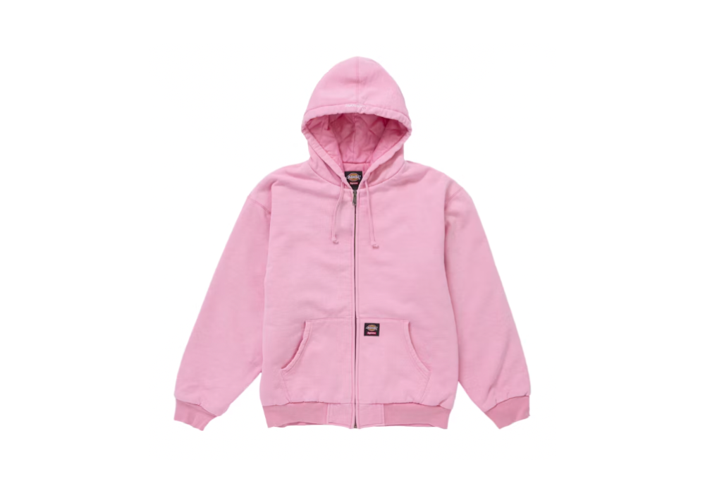 Supreme Dickies Quilted Lined Zip Up Hooded Sweatshirt Pink (9916836479303)