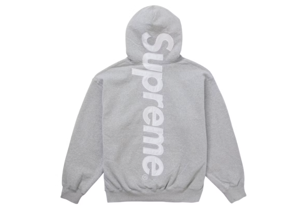 Supreme Satin Applique Hooded Sweatshirt FW24 Heather Grey (9864964931911)