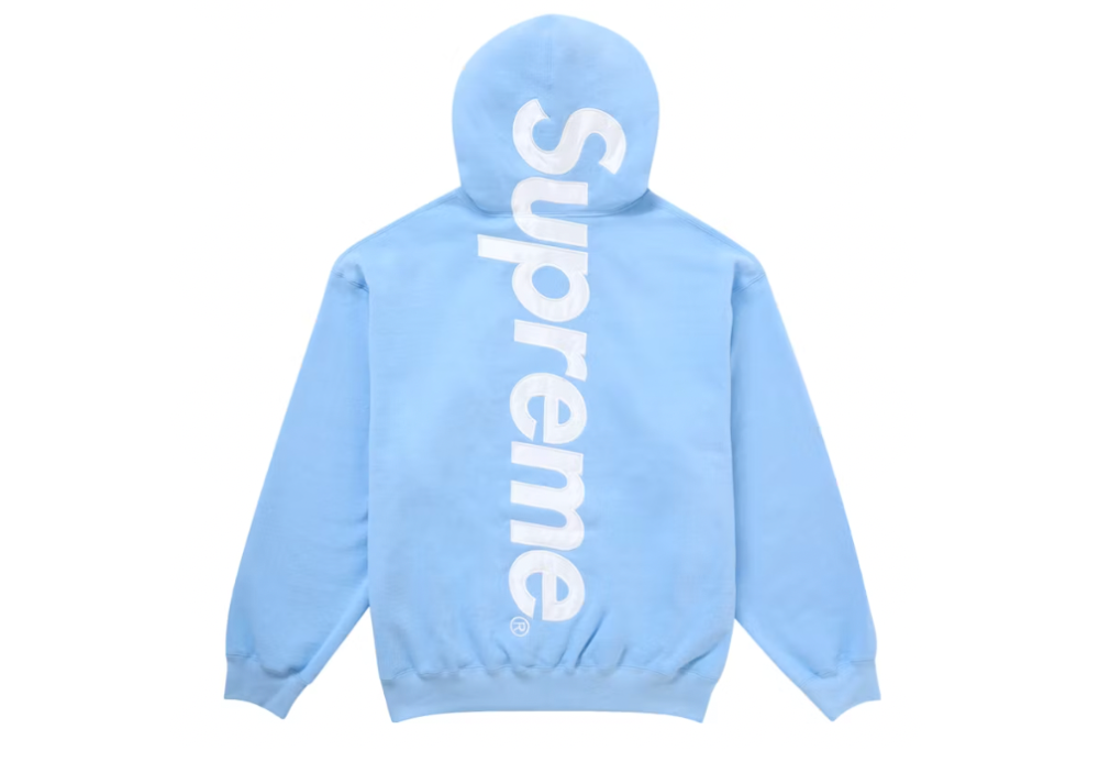 Supreme Satin Applique Hooded Sweatshirt FW24 Light Blue (9864969093447)